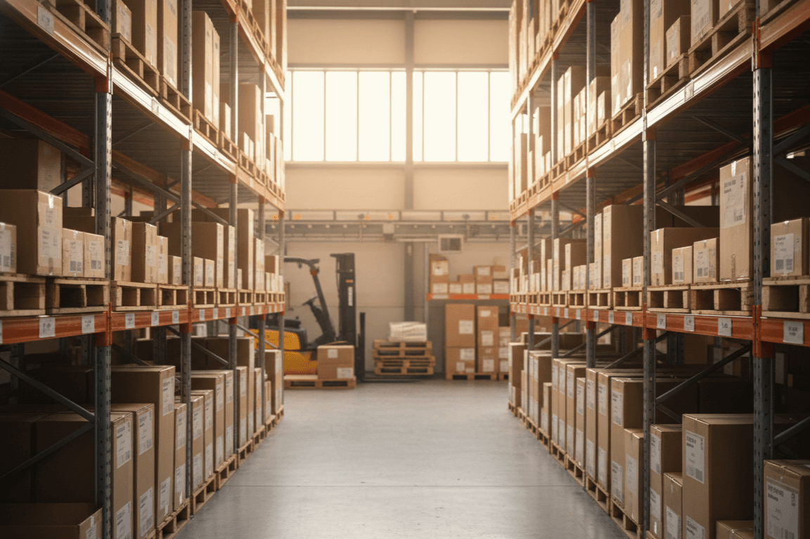 organized warehouse boxes